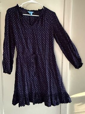Draper James Navy Dress with Pink and White Polka Dots Size S